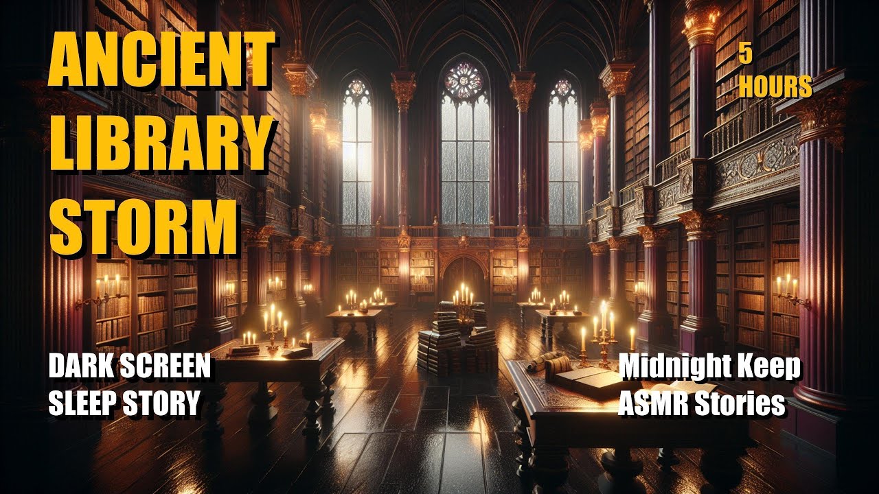 Ancient Library in a Thunderstorm – 5 Hours Dark Screen Sleep Story (Rain & Brown Noise)