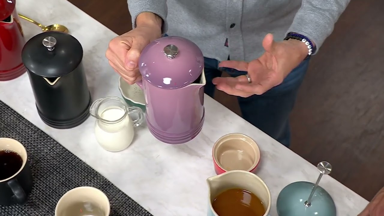 Le Creuset Stoneware French Press & Set of 2 12-oz Mugs on QVC