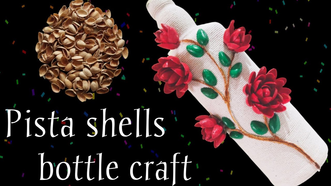 Pista shells bottle art//Easy bottle decor with pista shells//pista shells craft ideas//bottle art