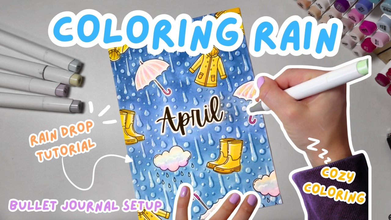 Раскрашивание капель дождя ☔️ Оформление ежедневника на апрель