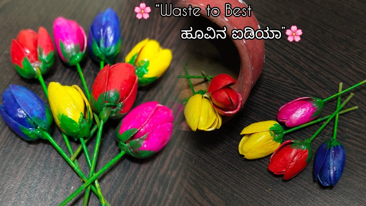 Pista Shell Craft idea😍 | Tulip flowers making using pista shell #diy​ #crafts​