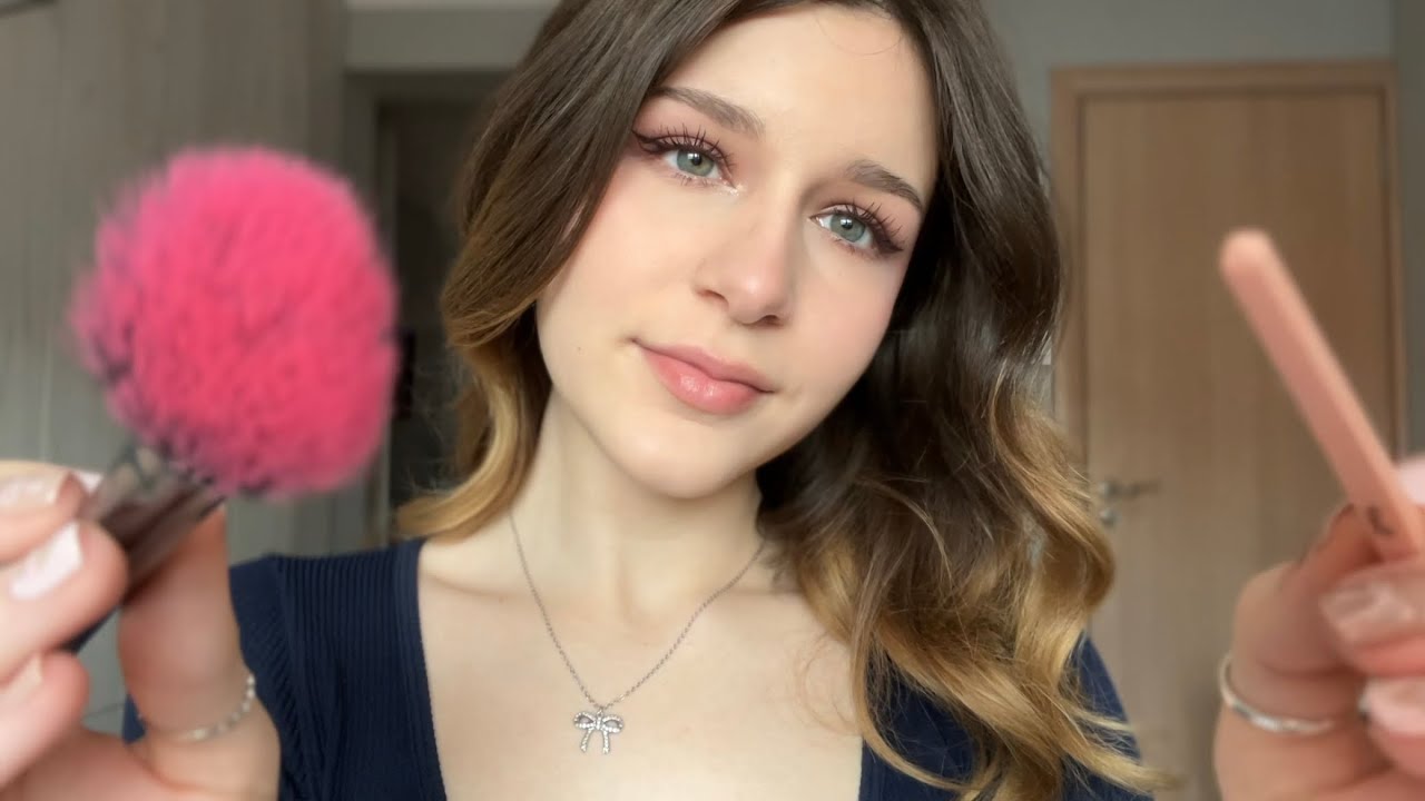ASMR Tracing and Brushing your face, whispering, camera touching