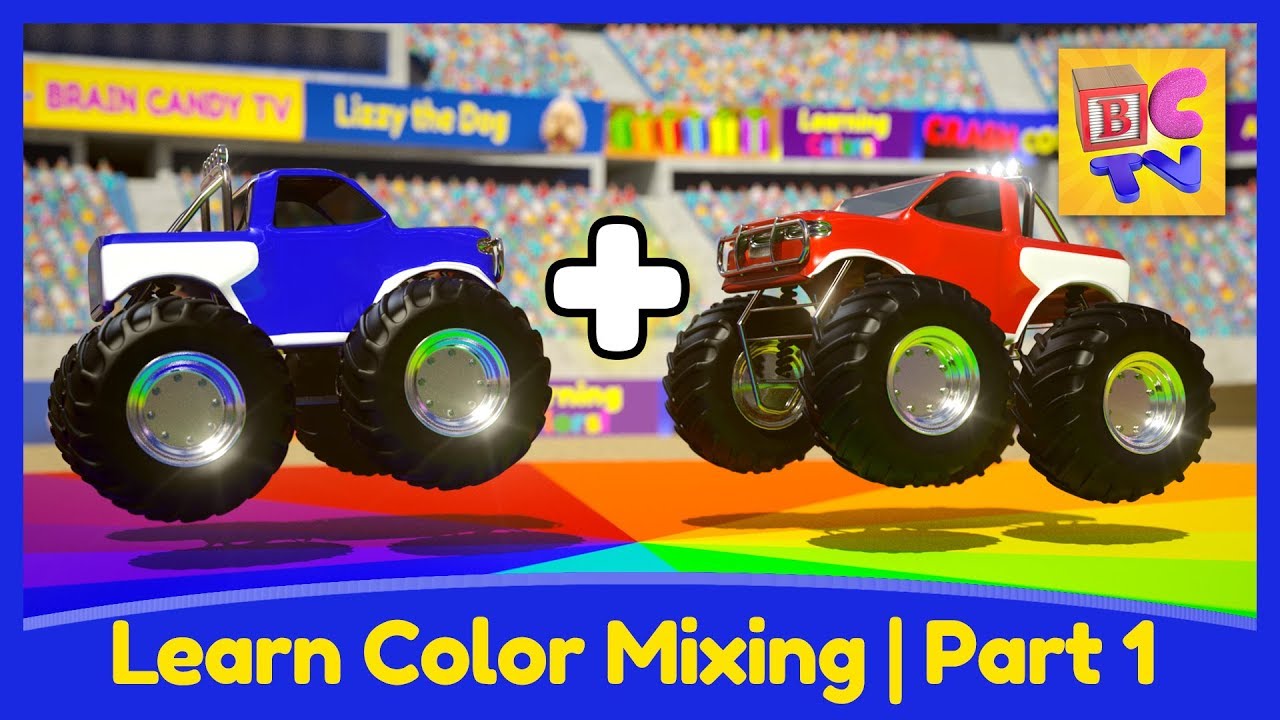 Учимся смешивать цвета с помощью Monster Trucks | Обучающее видео для детей от Brain Candy TV