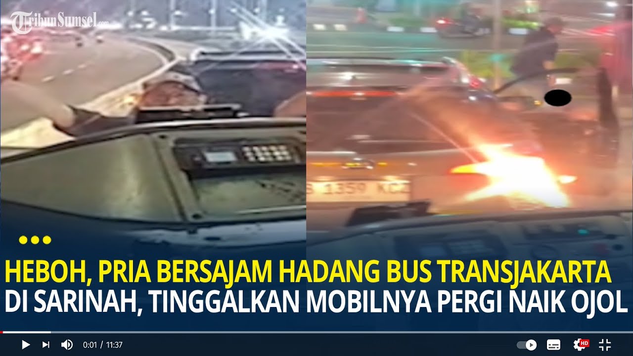 Heboh, Pria Bersajam Hadang Bus Transjakarta di Sarinah, Cuek Tinggalkan Mobilnya Pergi Naik Ojol