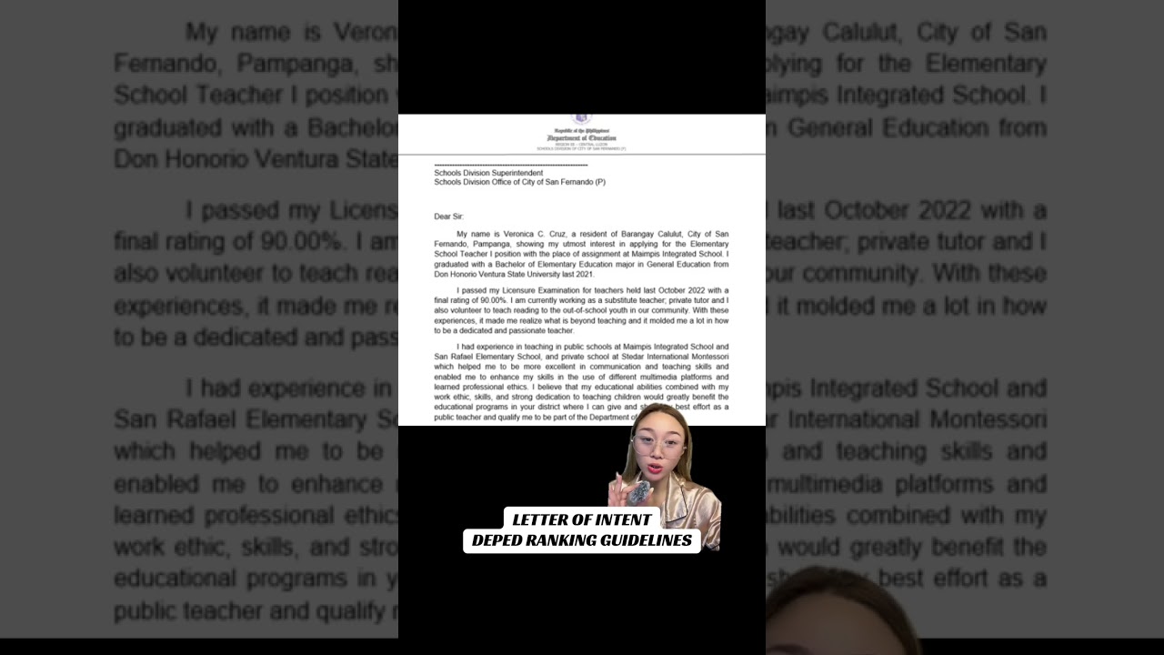 LETTER OF INTENT | TEACHER 1 APPLICANT