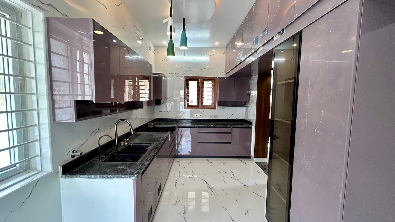 Purple Modular Kitchen Design 🔥🔥16x8 feet Kitchen with Dining Space
