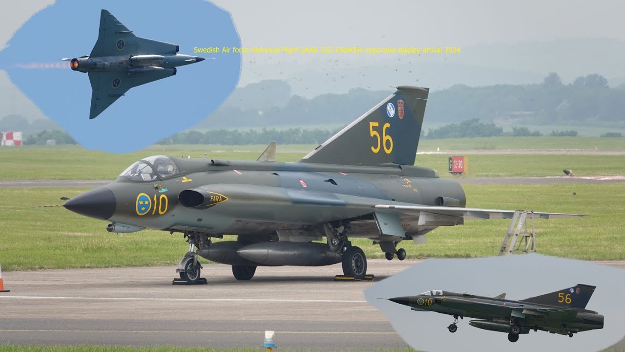 Swedish Air force Historical flight SAAB J35J DRAKEN departure-display-arrival 2024