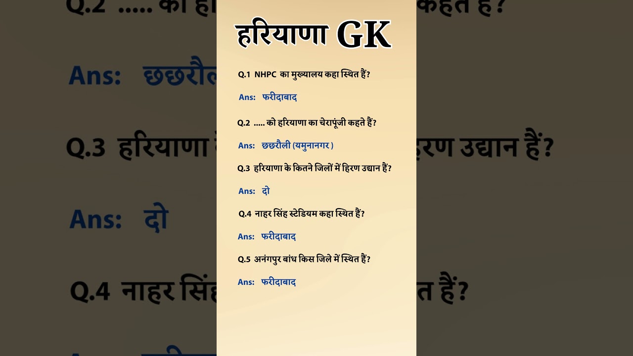 HSSC CET 2025 | Haryana GK Questions | 5 Important Questions | #haryanagkmcq #mcqseries