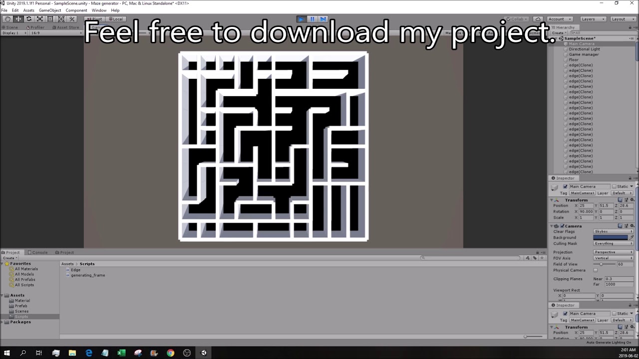 [Unity 3d] Maze procedural generation - Kruskal Algorithm (download the project)