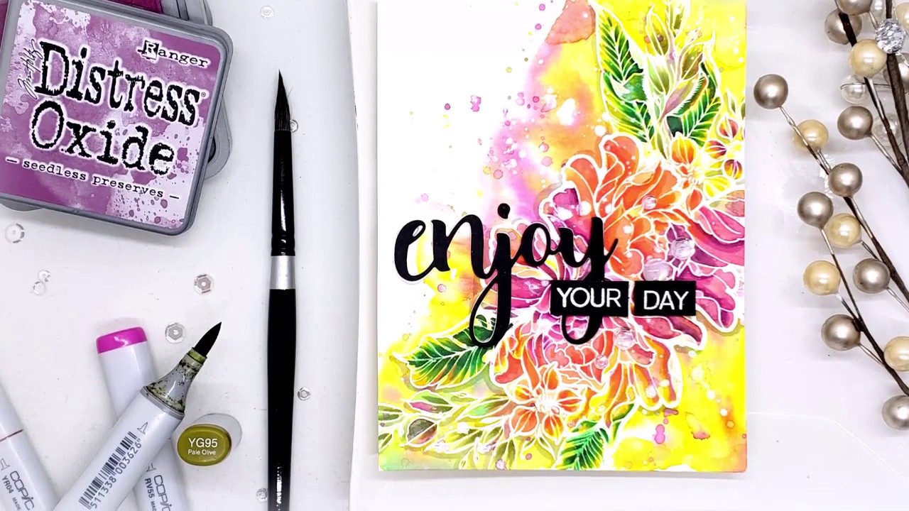 White Heat Embossing with Distress Oxide Watercolor