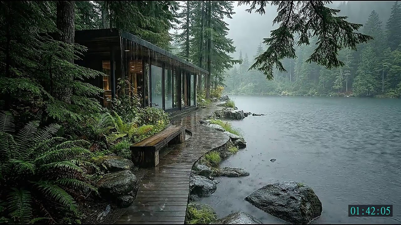 Natural Night Rain and Piano Music for Sleeping and Silent Comfort