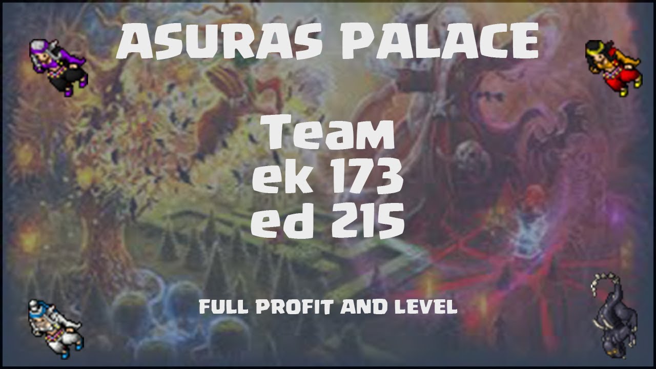 Tibia| Asura Palace| Team EK 173 & ED 215| Full profit & Exp