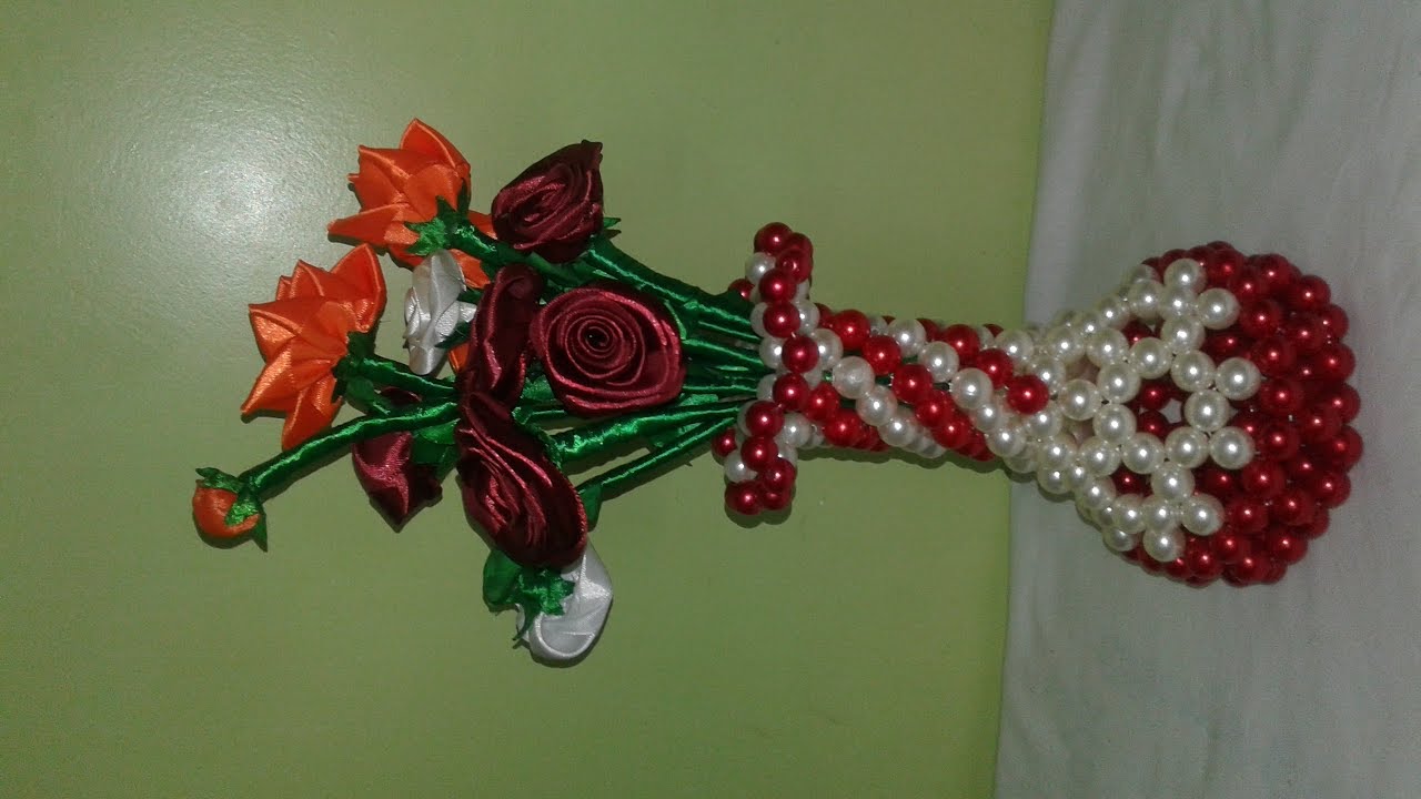 how to make beaded flower vase/পুতির ফুলদানী তৈরী/flowerpot