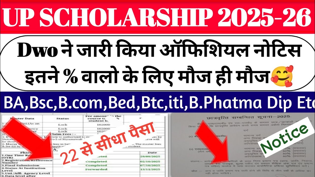 up scholarship latest news today/up scholarship latest news/up scholarship Kab Ayega 2025-26