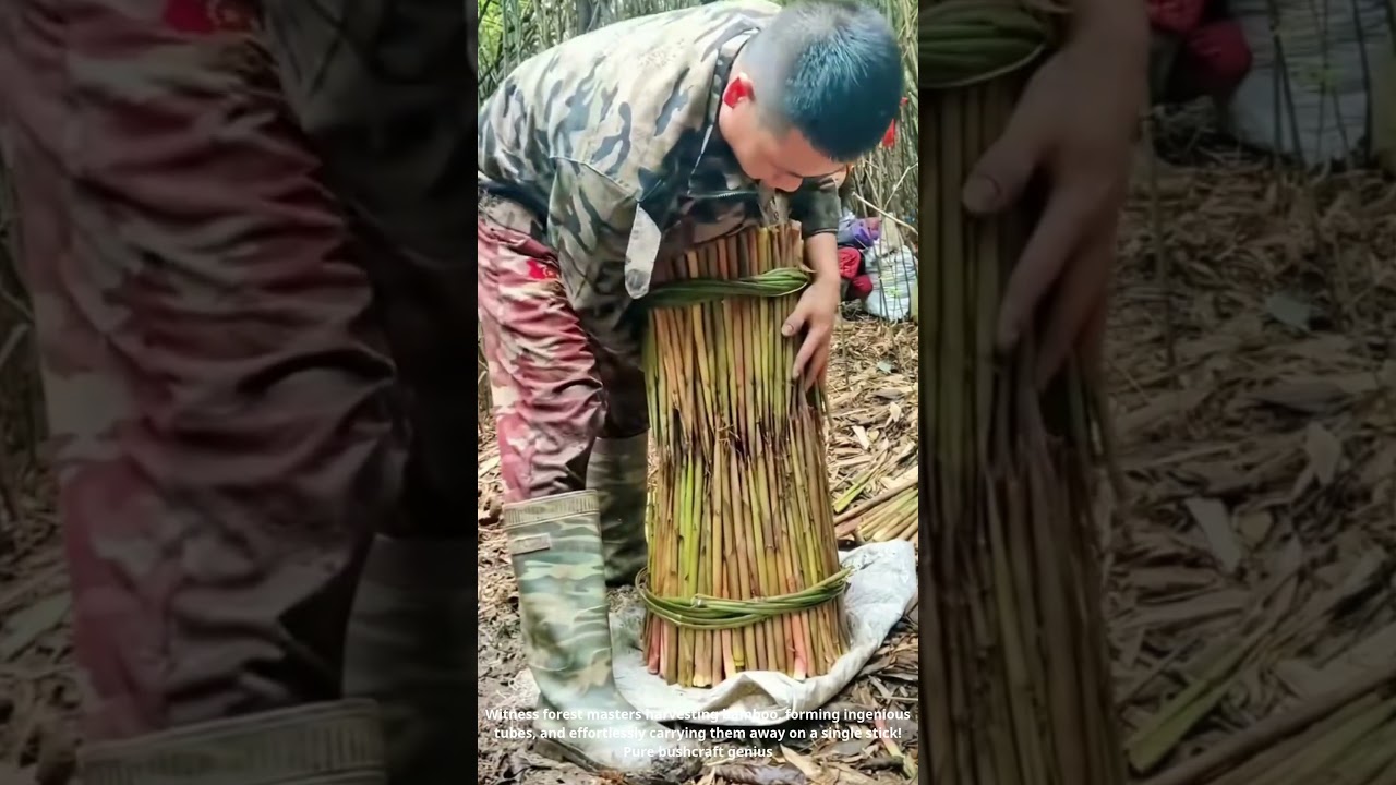 Mountain's Giant Paintbrushes! 🎋🎨 Harvesting Nature's Art! #BambooHarvest #OddlySatisfying