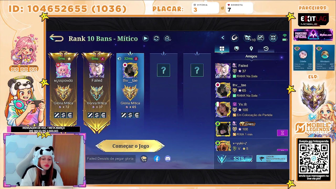 🔥 LIVE TOP BR ODETTE - MOBILE LEGENDS 🔥