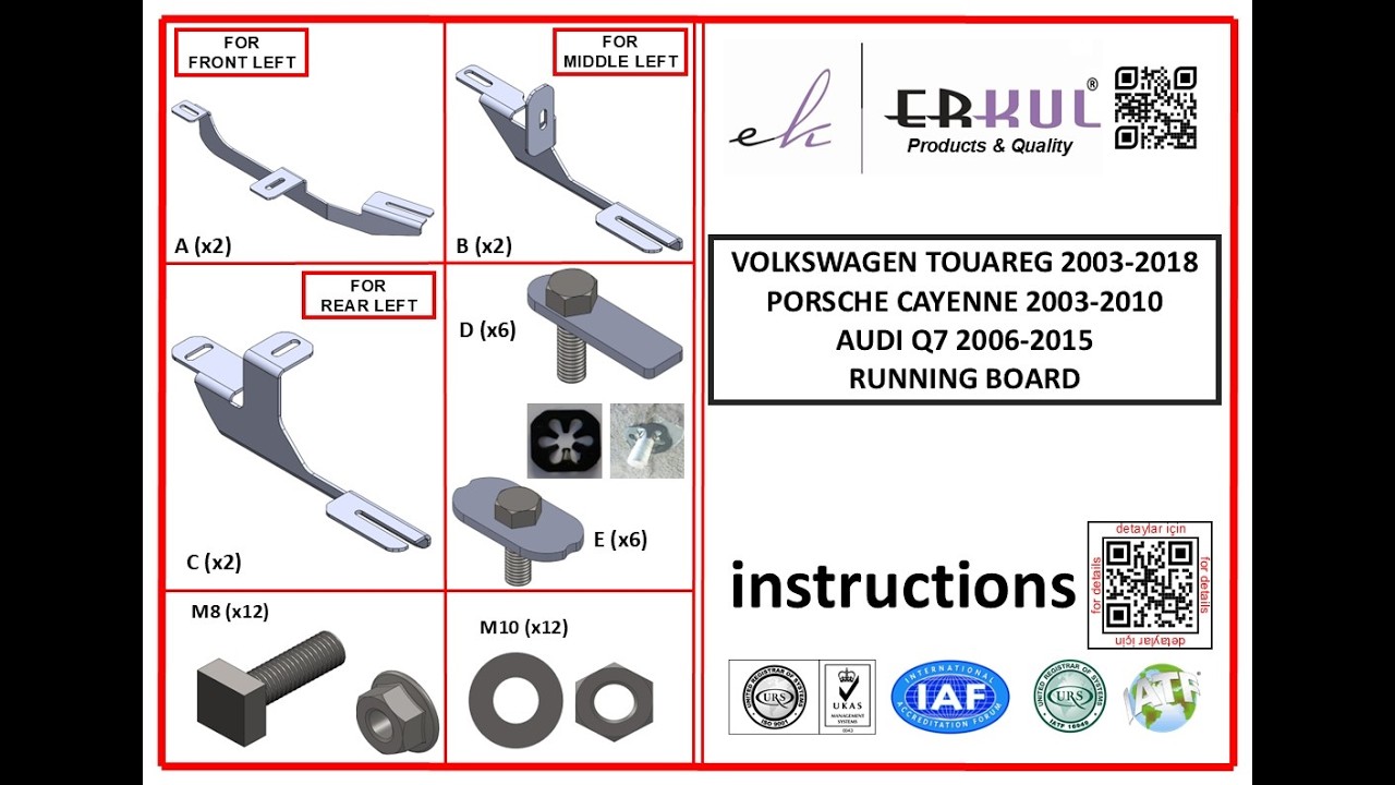 volkswagen touareg 2003+ / porsche cayenne 2003-2011 / audi q7 2006-2015 running boards installation