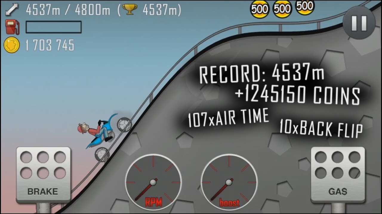 Hill Climb Racing +1245000 Coins within 4537m Record in Highway