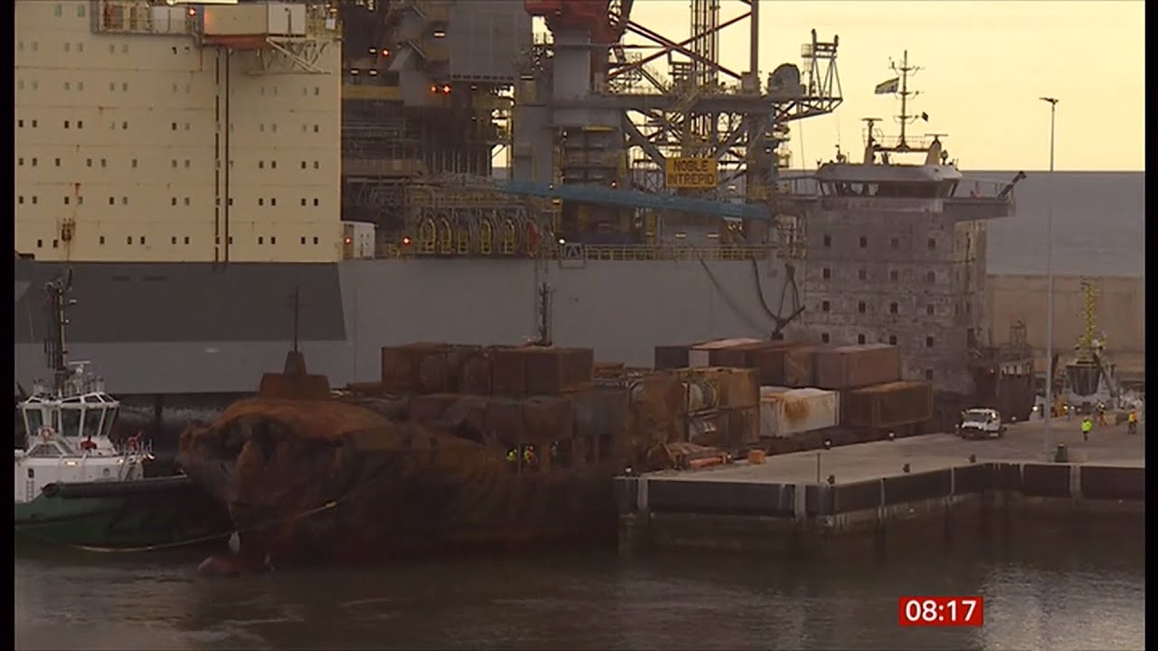 North Sea tanker and cargo ship collision - fire ship finally brought in (4) (UK) 28/Mar/2025