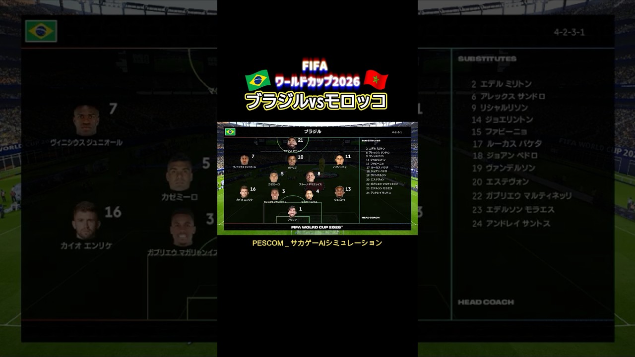 ブラジル x モロッコ｜FIFAワールドカップ2026 グループステージ 第1節｜サカゲー AIシミュレーション｜ウイイレ2021 efootball2025 Jリーグ