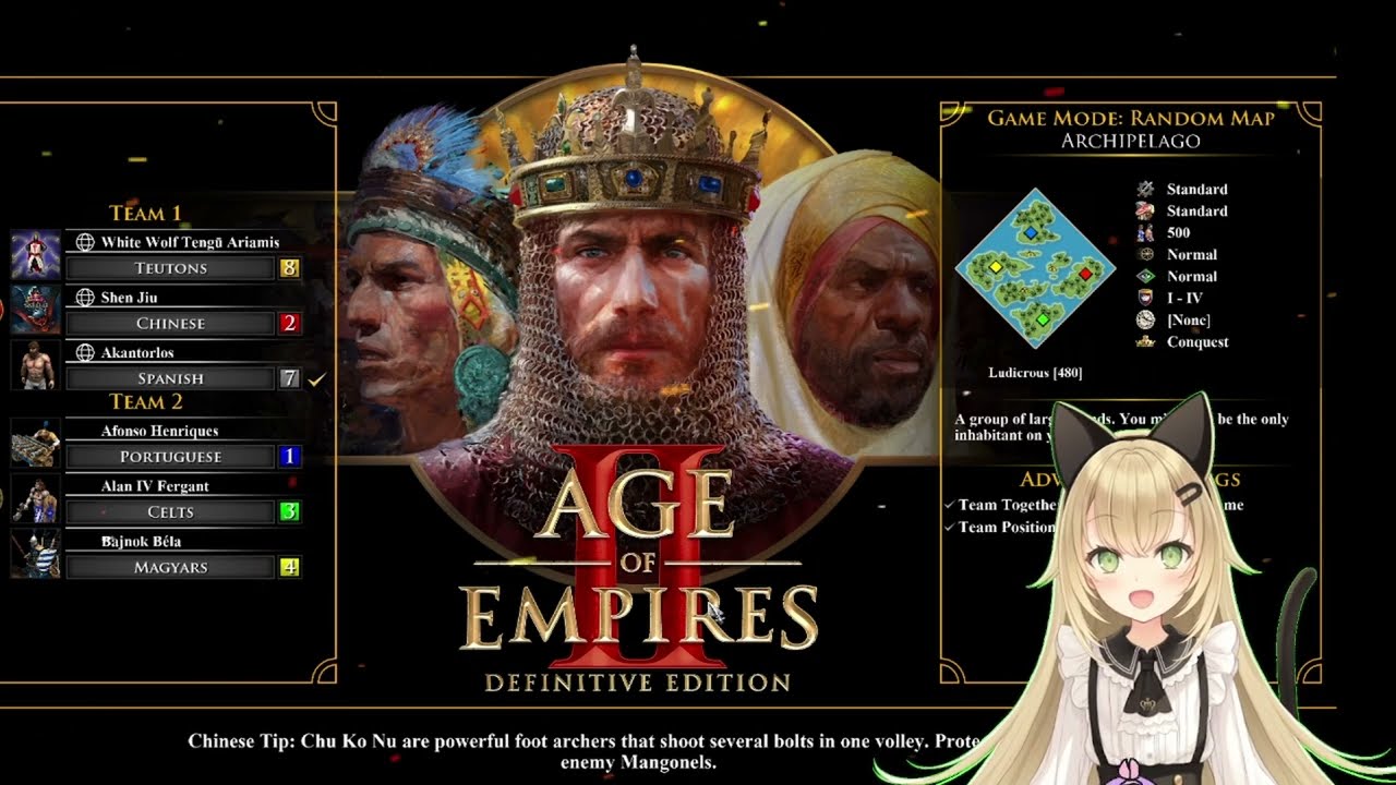Age of empires II, conquest multiplayer co-op  (yuushishi, vtuber) gameplay