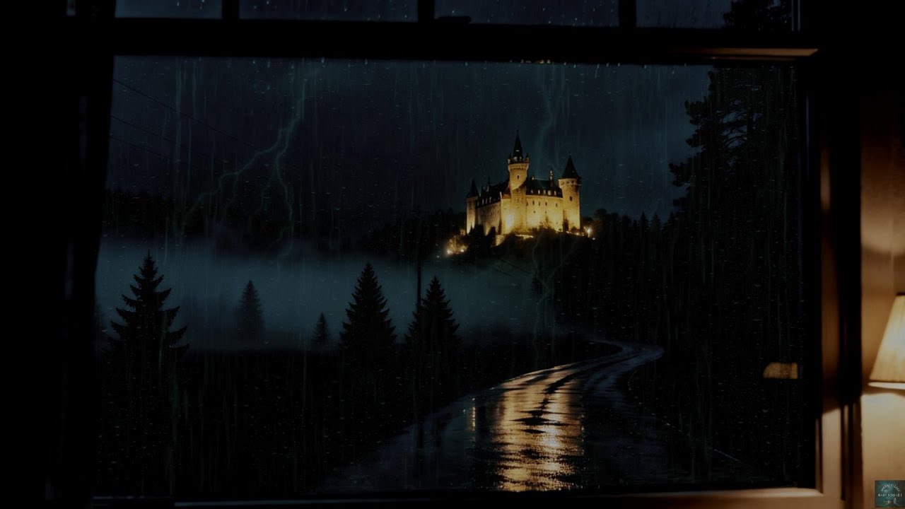 Cozy Rainy Night Ambience 🌧️ Dark Castle View | Deep Sleep & Relax (No Ads)