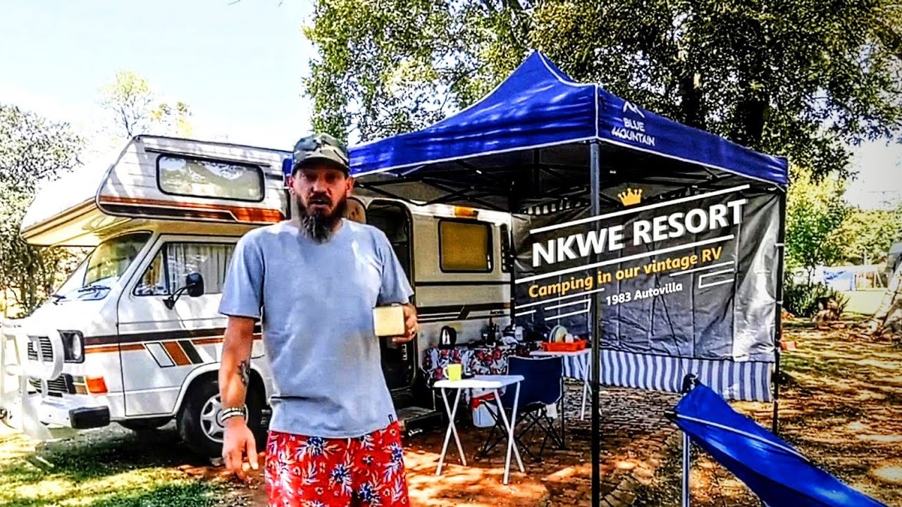 Camping in a Time Capsule (our Vintage RV). Nkwe Pleasure Resorts. Setup and exploring the campsite!