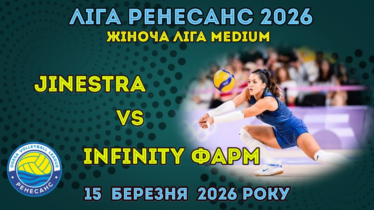 ЛІГА РЕНЕСАНС 2026. 15.03.2026 ЖІНОЧА ЛІГА MEDIUM. JINESTRA - INFINITY ФАРМ