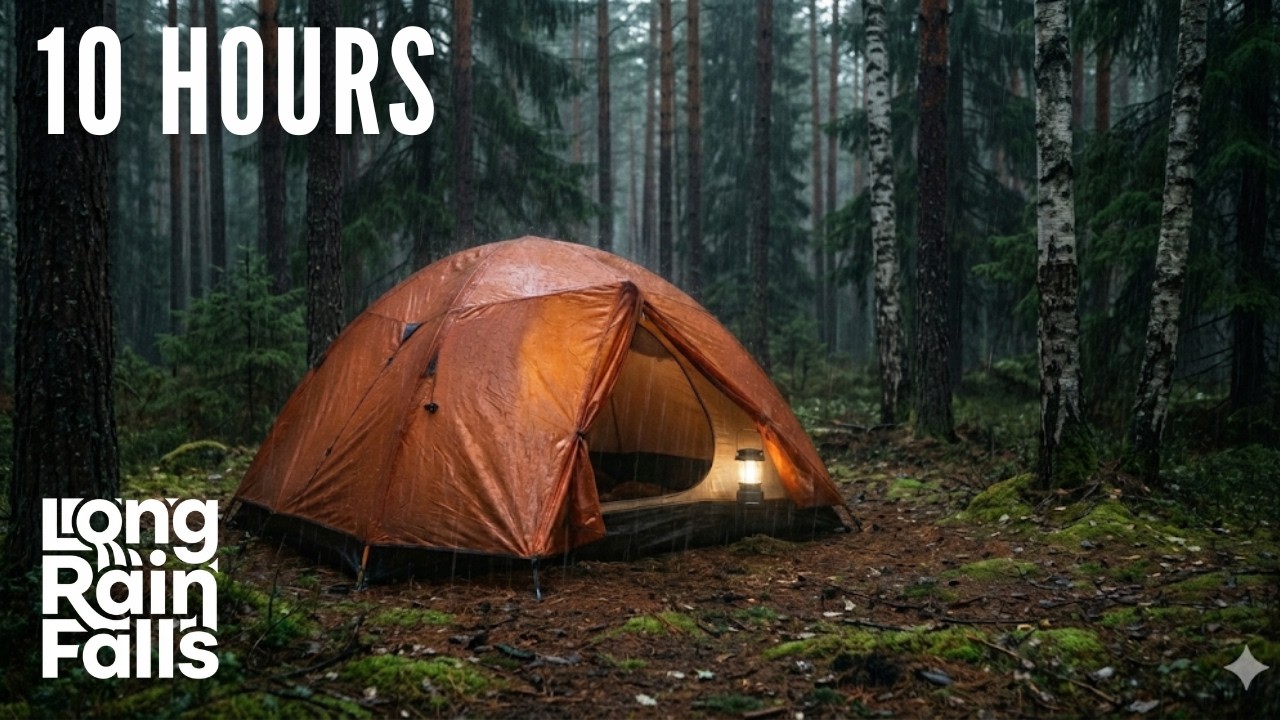 Heavy Rain Sounds | Cozy Tent in a Dark Forest for Sleep & Study