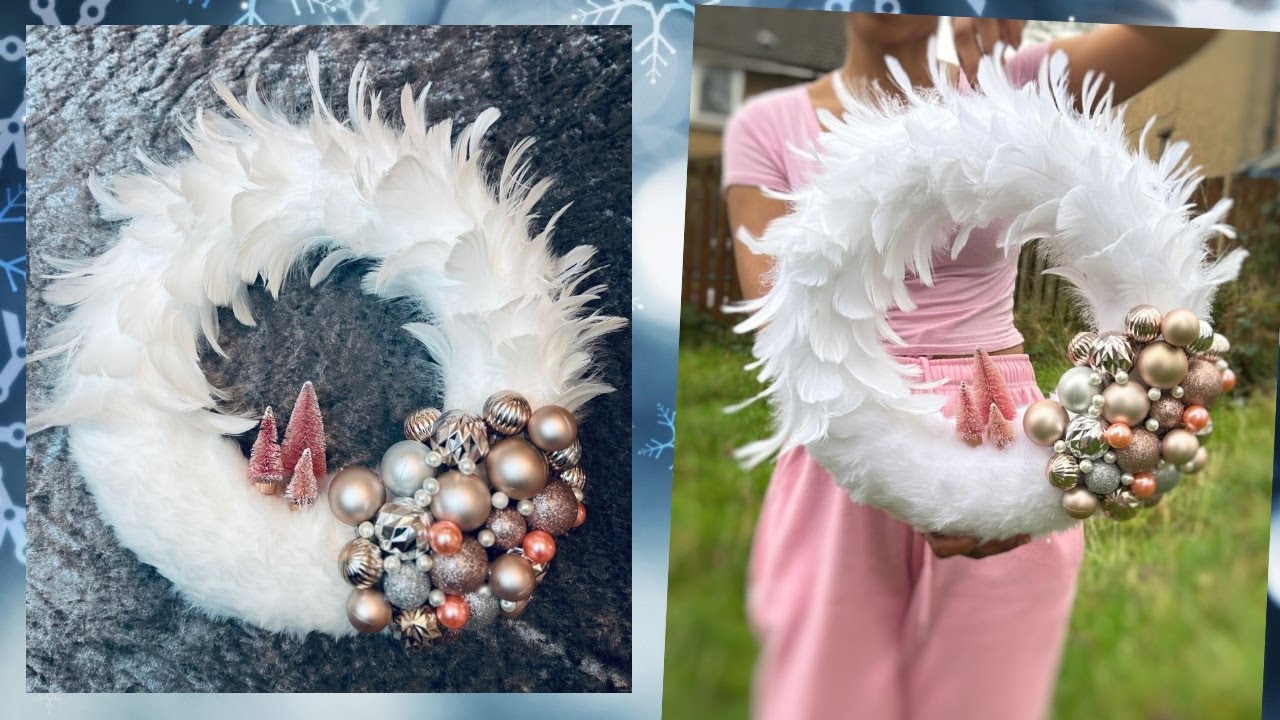 DIY LUXURY FAUX FUR AND FEATHER Christmas WALL/DOOR WREATH