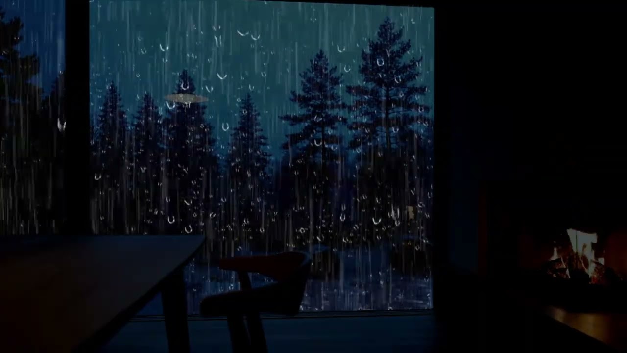 Quiet Forest Rain in a Wooden Cabin | 3 Hours Cozy Fireplace Ambience at Night for Calm and Restful