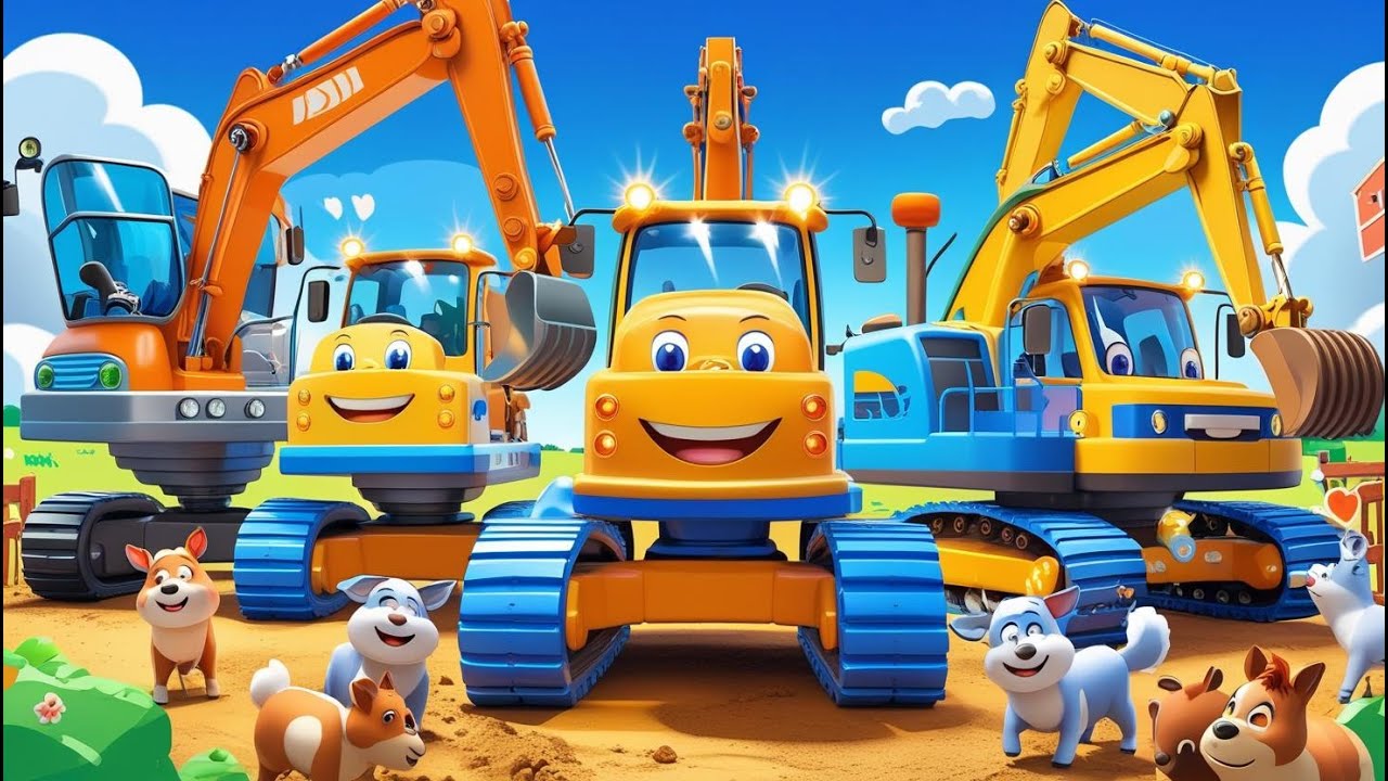 Five Diggers on the Farm 🚜 | Construction Vehicles Songs for Kids