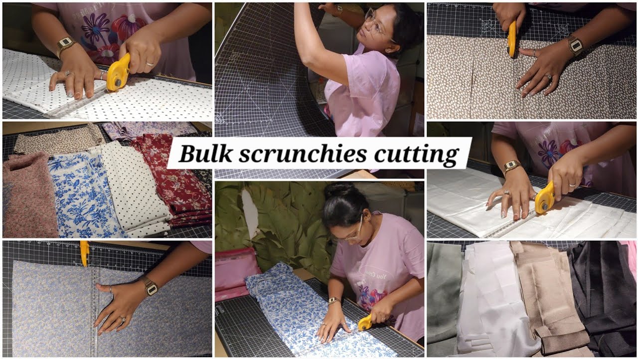 200 Bulk scrunchie cutting | Silk scrunchies |wholesale scrunchies order | small business vlog