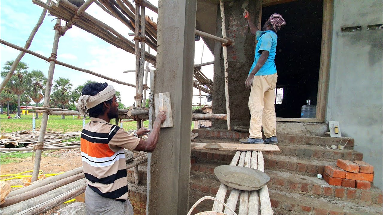 Plastering Techniques of Pillar_House Concrete Square Column Plastering on Accurately with cement
