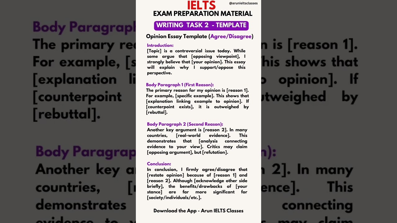 IELTS Writing task 2 template | Template for agree and disagree type #shorts
