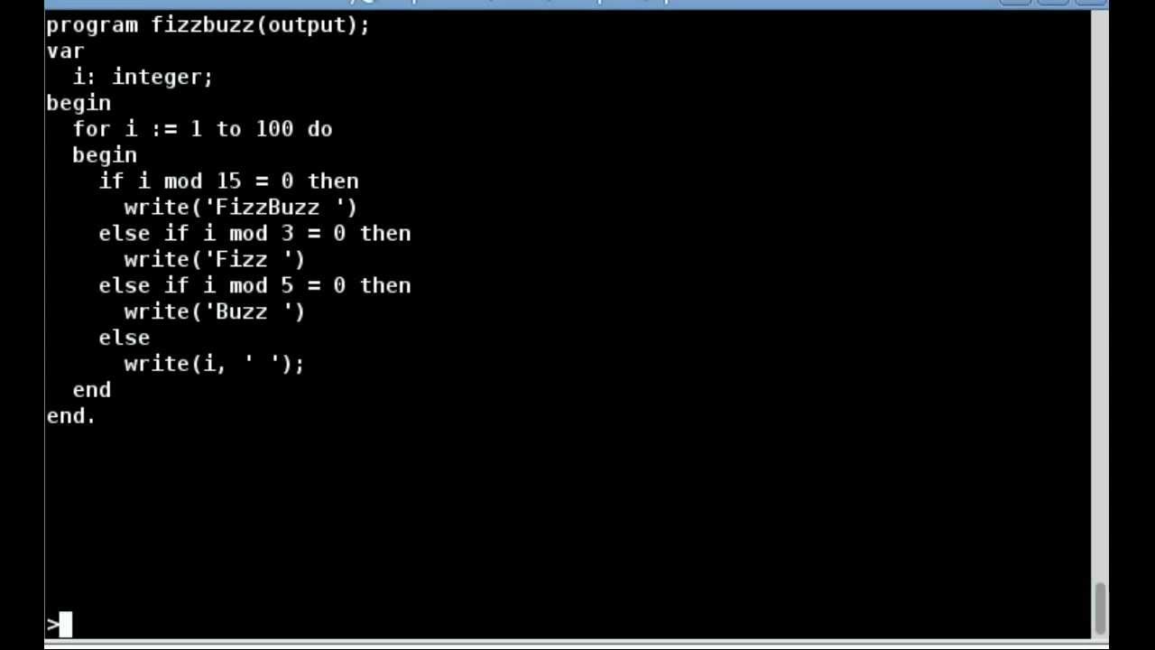 Using Turbo Pascal For CP/M to Create a Fizzbuzz Program
