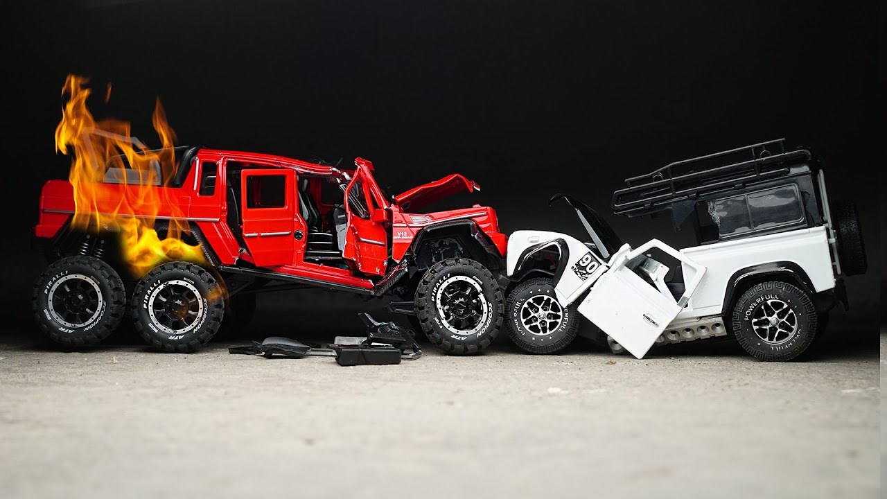 Mercedes Benz G63 VS Land Rover Defender Crash Test | Cars Destruction in Slow Motion