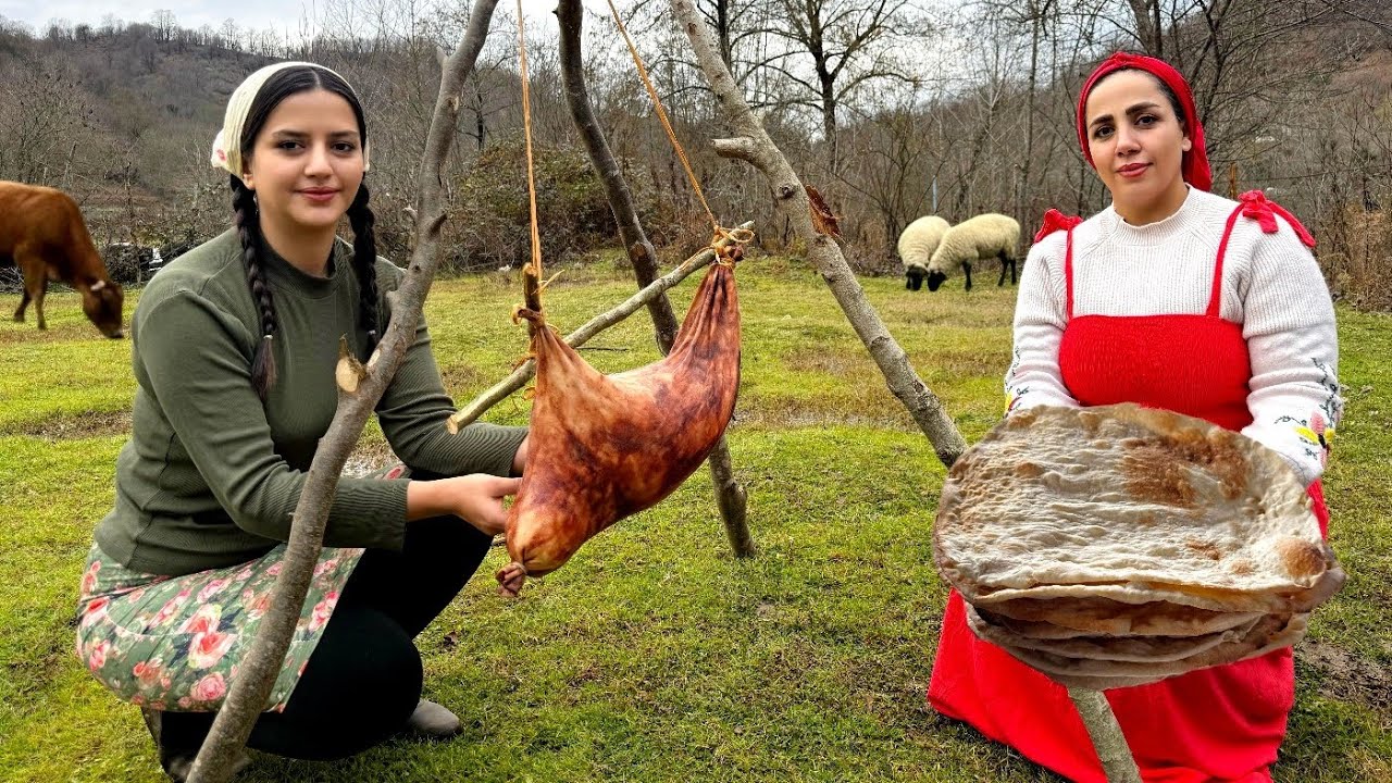 baking lavash bread and making butter