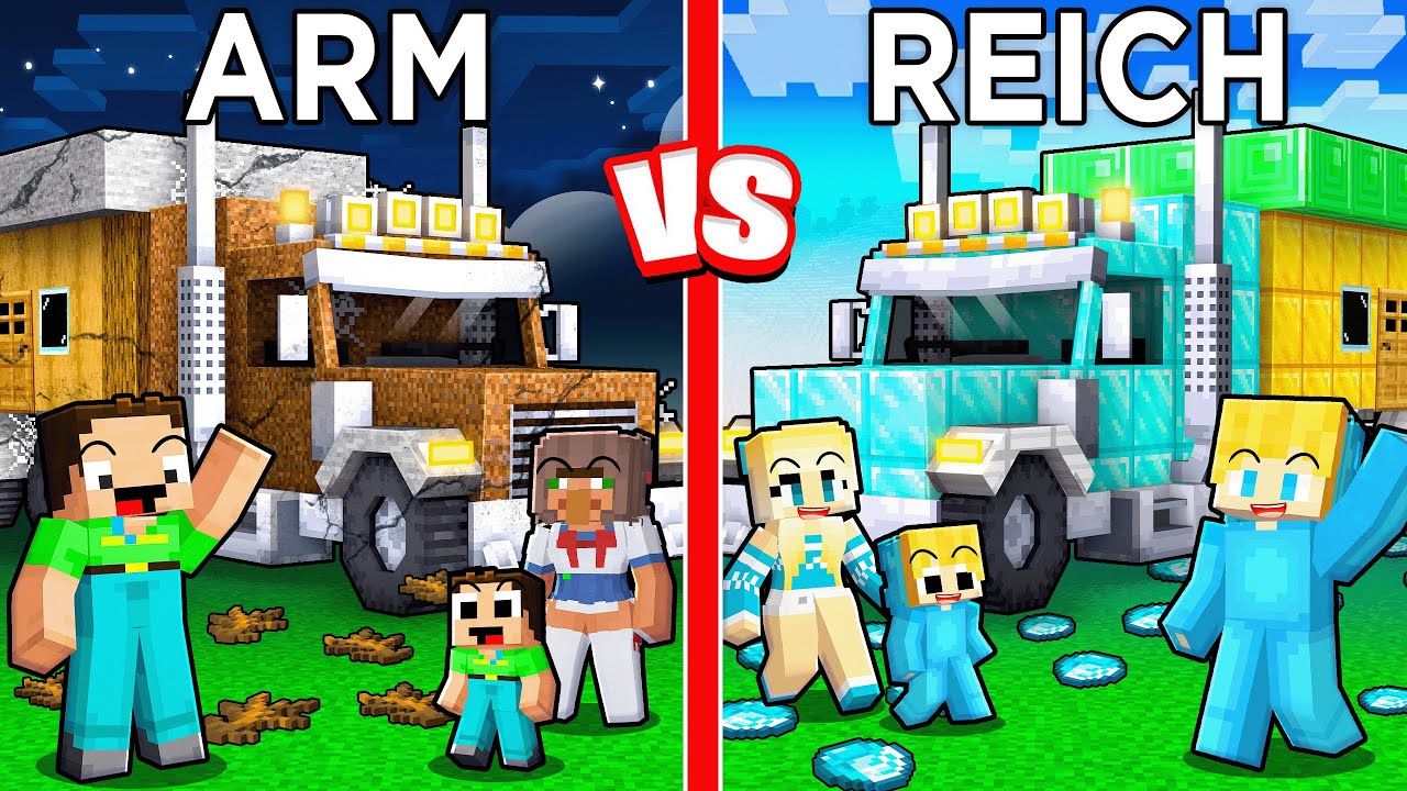 Billy Familie Arm vs Ukri Familie Reich Truck Bau Challenge in Minecraft!