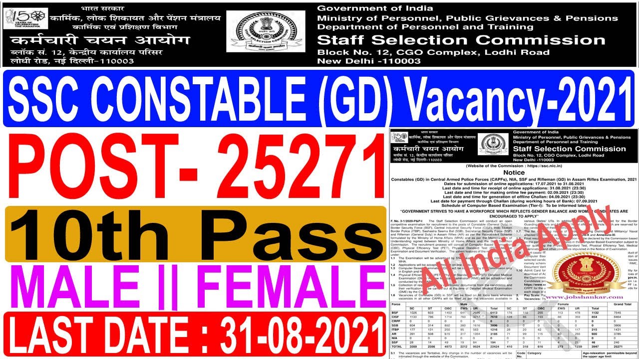 SSC Constable GD 2021 Apply Online || SSC || Staff Selection Commission || एसएससी भर्ती 2021