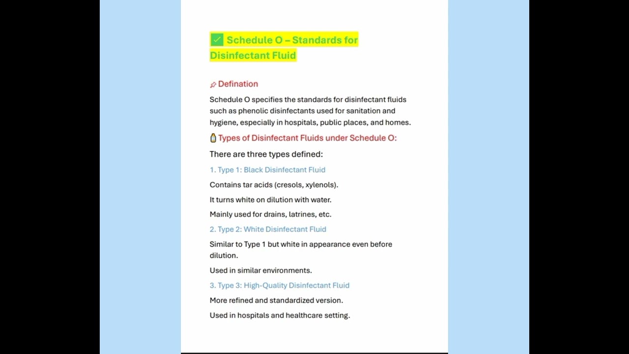 Schedule O - Standard for disinfectant 