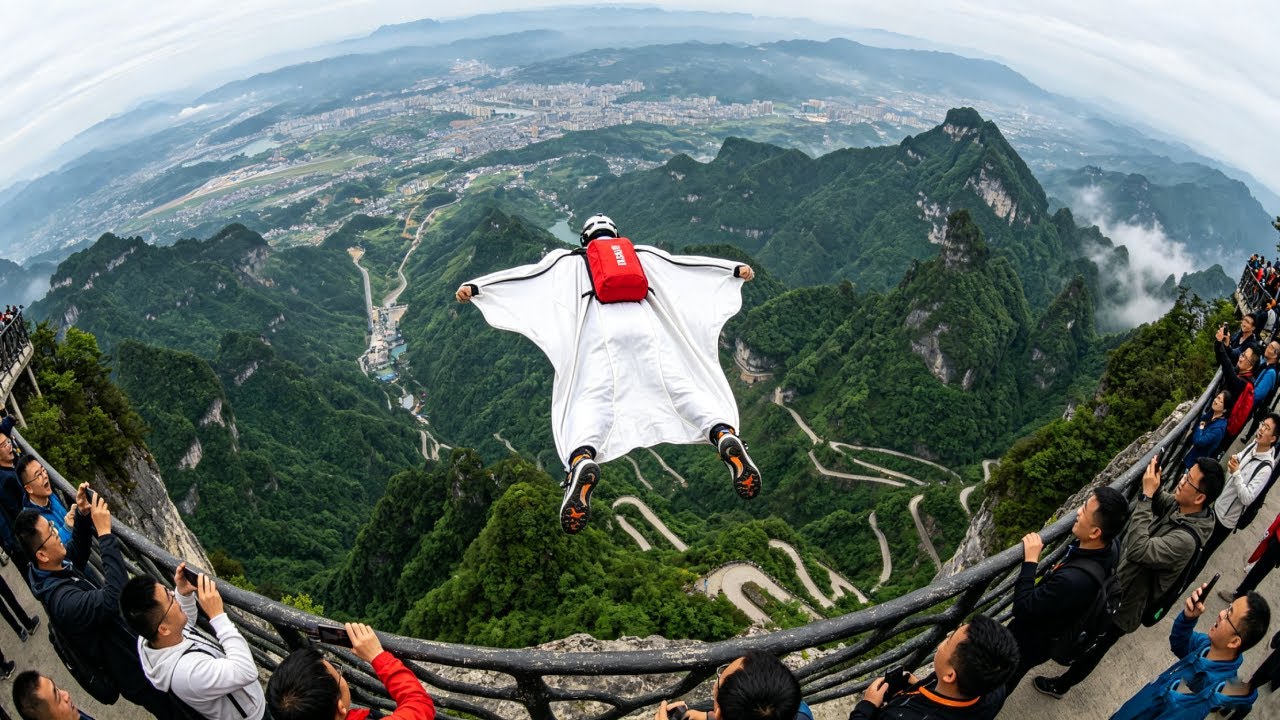 Wing suit flight daily training Wing suit crossing clouds and mist # Wing suit flight Zhang Shupeng