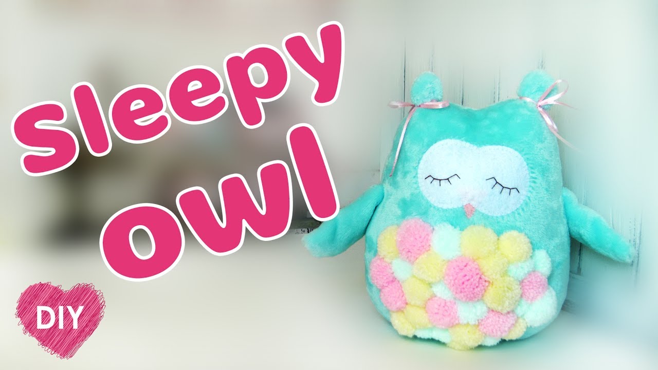 DIY How to sew plush pillow sleepy owl. Cute soft toy.