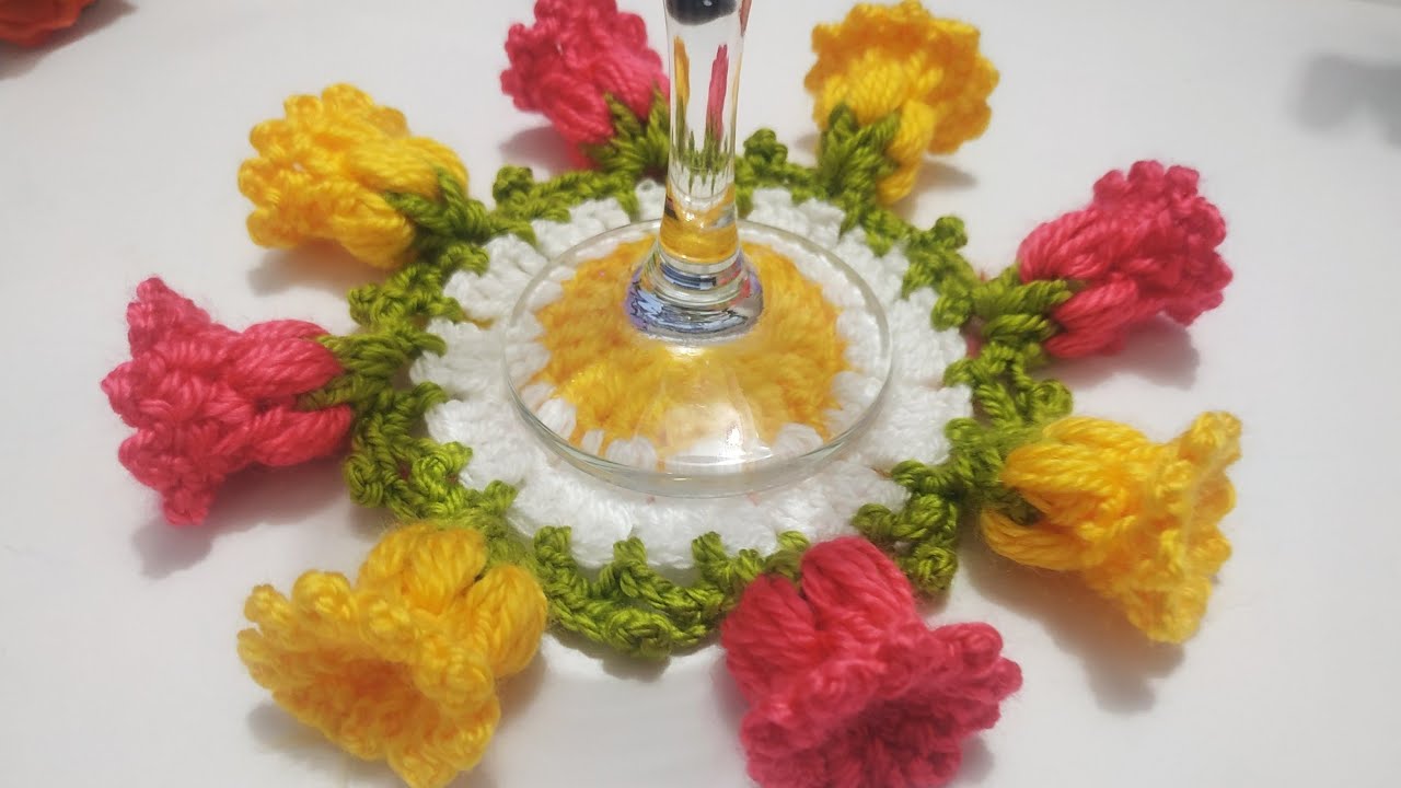 Porta copo em CROCHÊ FLOR TULİPA (jogo Americano)