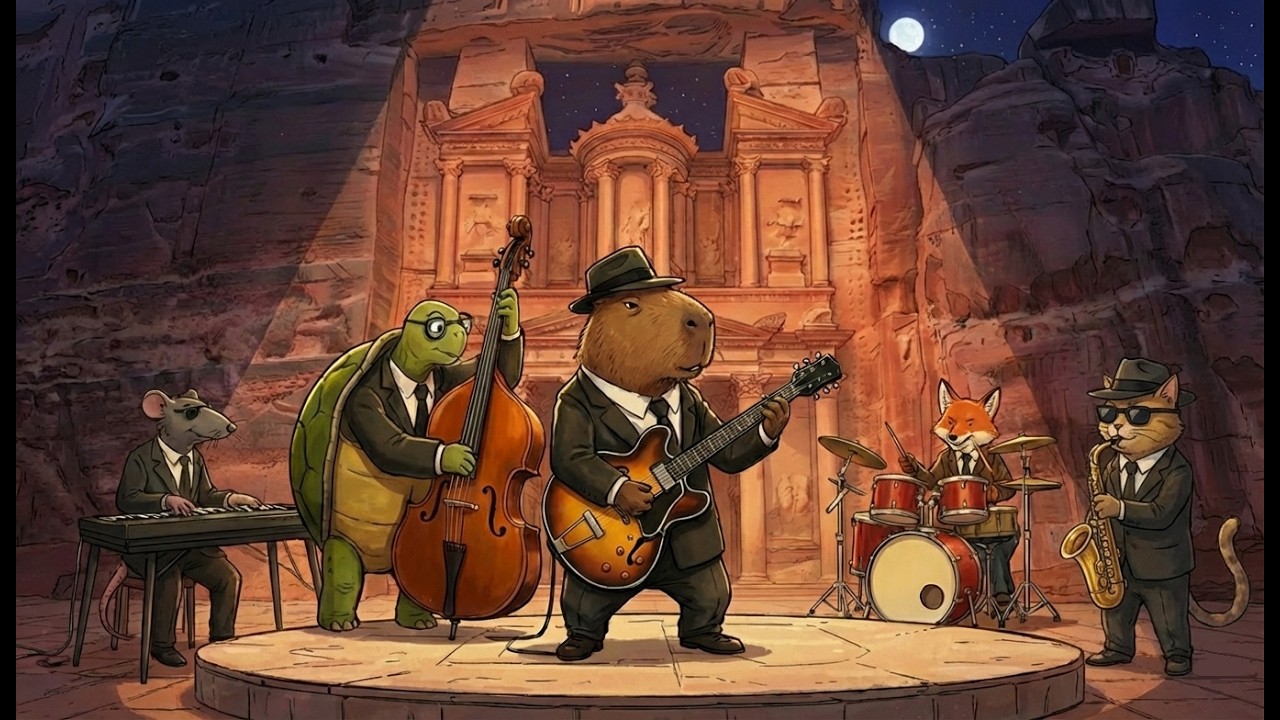 Elegant Capybaras Under the Taj Mahal Moonlight – Calm Study & Stress Relief Jazz