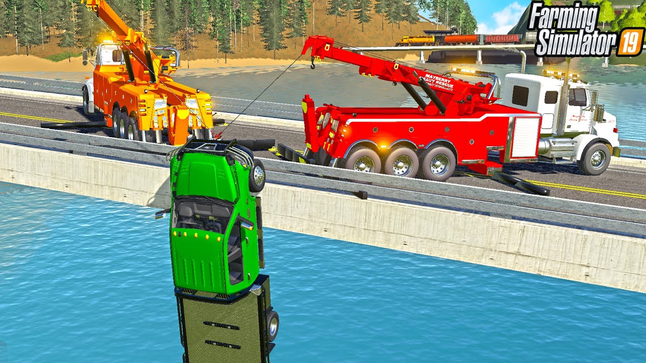 RESCUING SUNKEN TRUCK FROM LAKE! | HEAVY WRECKER TOWING | FARMING SIMULATOR 2019