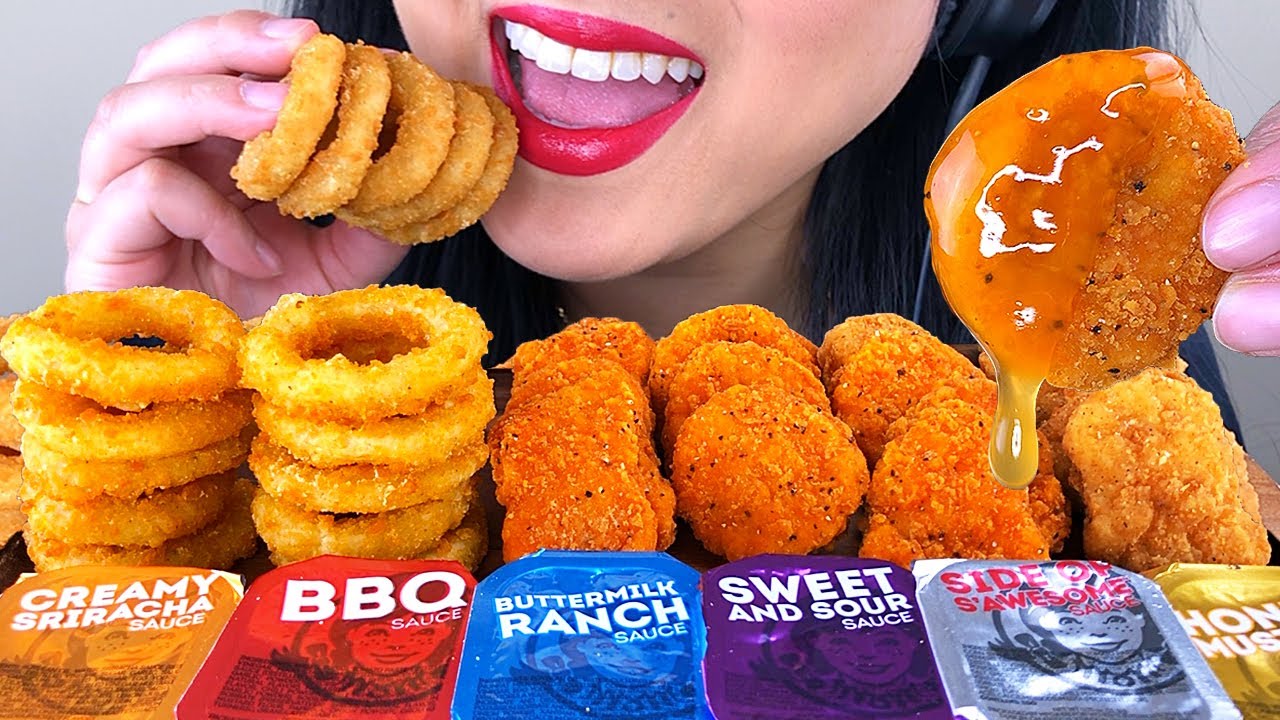 ASMR ONION RINGS & SPICY CHICKEN NUGGETS (NO TALKING) | ASMR Phan