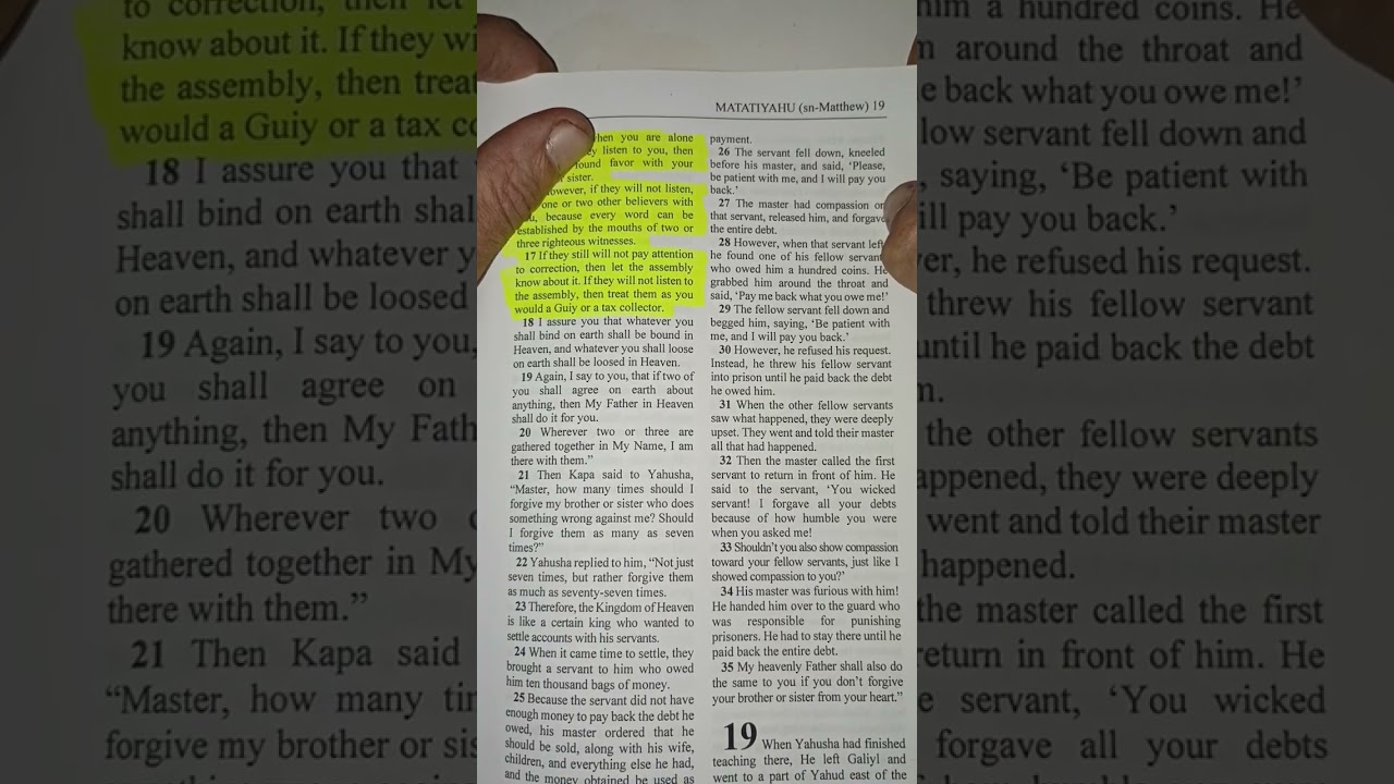 TRUTH SCRIPTURES TRANSLATION BARIYT HADASH(SN-NEW TESTAMENT FROM MATATIYAHU SN-MATTHEW CHAPTER 18 