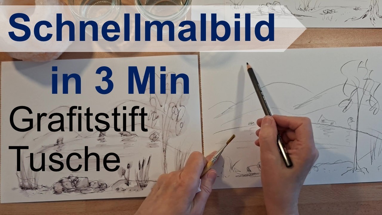Schnellmalbild Kritzelbild Tusche oder Grafitstift wasservermalen Auch du kannst malen oder kritzeln