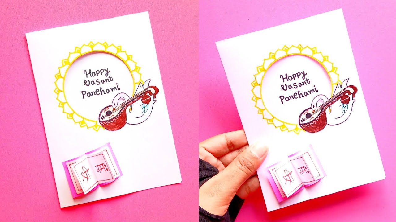 How to make Vasant Panchami Card || Saraswati Puja Card || Basant Panchami Greeting Card